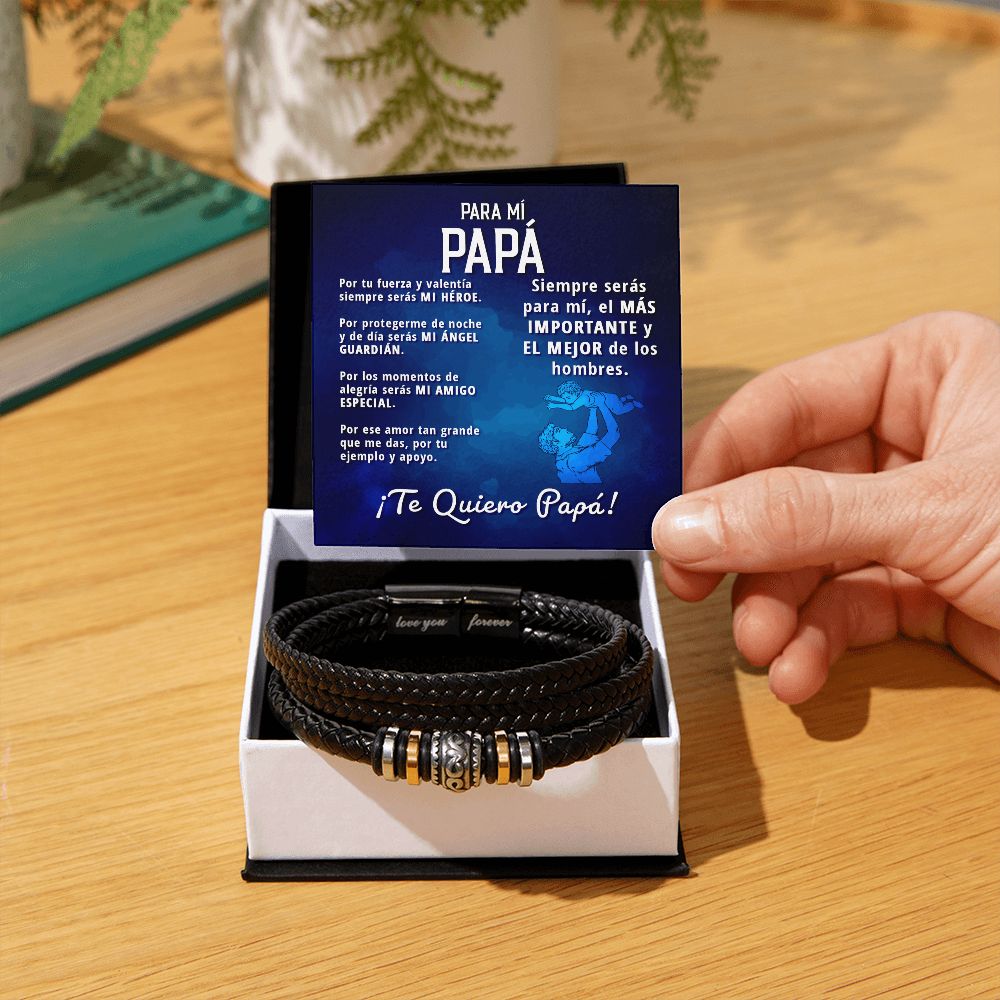 Regalo Para Papá Brazalete Pulsera Con Mensaje para Día del Padre Bracelet with Father's Day Card in Spanish for Dad