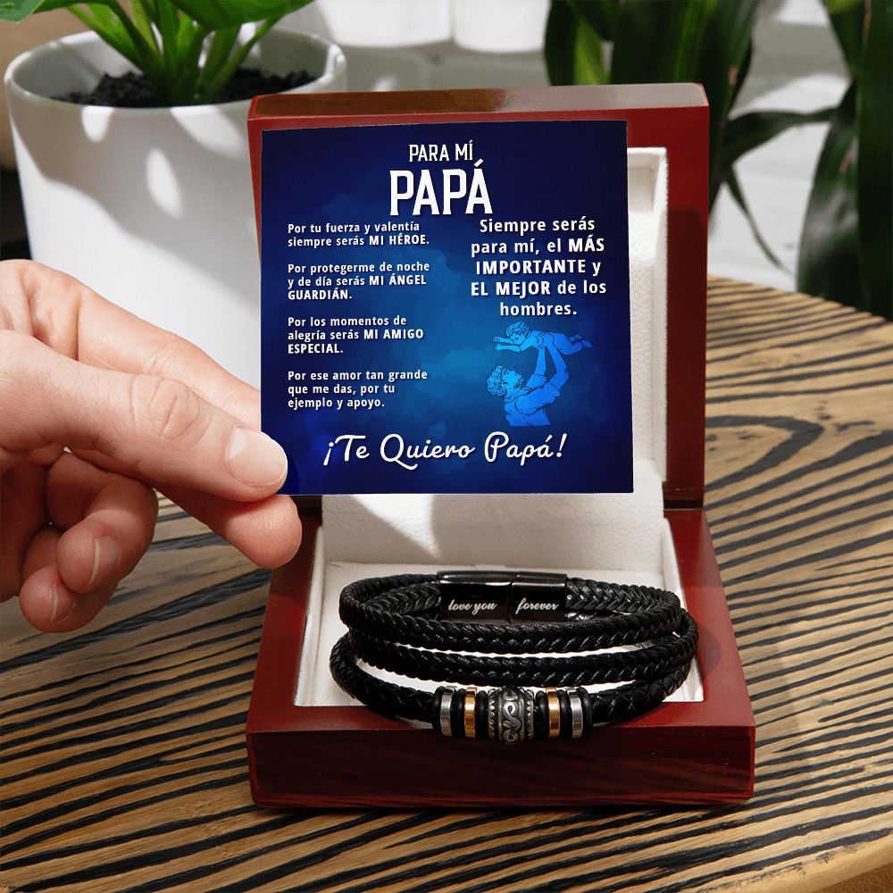 Regalo Para Papá Brazalete Pulsera Con Mensaje para Día del Padre Bracelet with Father's Day Card in Spanish for Dad