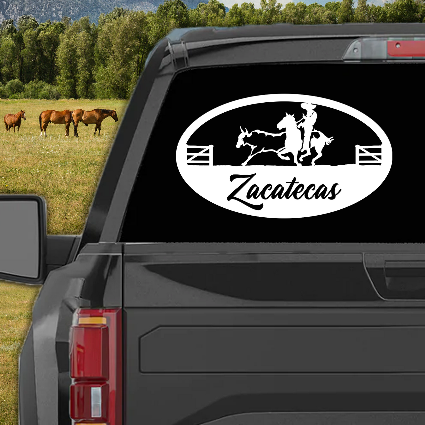 Zacatecas Decal Sticker Coleadero Charreada Rodeo Vinyl Personalized with Zacatecas Mexico Calcomania para Troca o Carro Personalizado Zacatecas