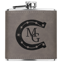 Load image into Gallery viewer, Personalized_Flask_Horseshoe_-_MG_Grey_Main_Mockup.png