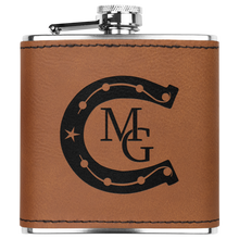 Load image into Gallery viewer, Personalized_Flask_Horseshoe_-_MG_Lt_Brown_Main_Mockup.png