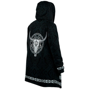 Tribal Hippie Cloak Dark Oversized Hoodie, Hooded Blanket Bull Head Peace Style Hooded Coat Stylish Design