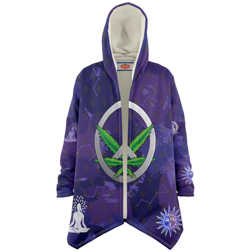 Hippie Style Cloak With Marijuana Peace Sign Oversized Hoodie, Hooded Blanket Boho Style Hooded Coat Stylish Design