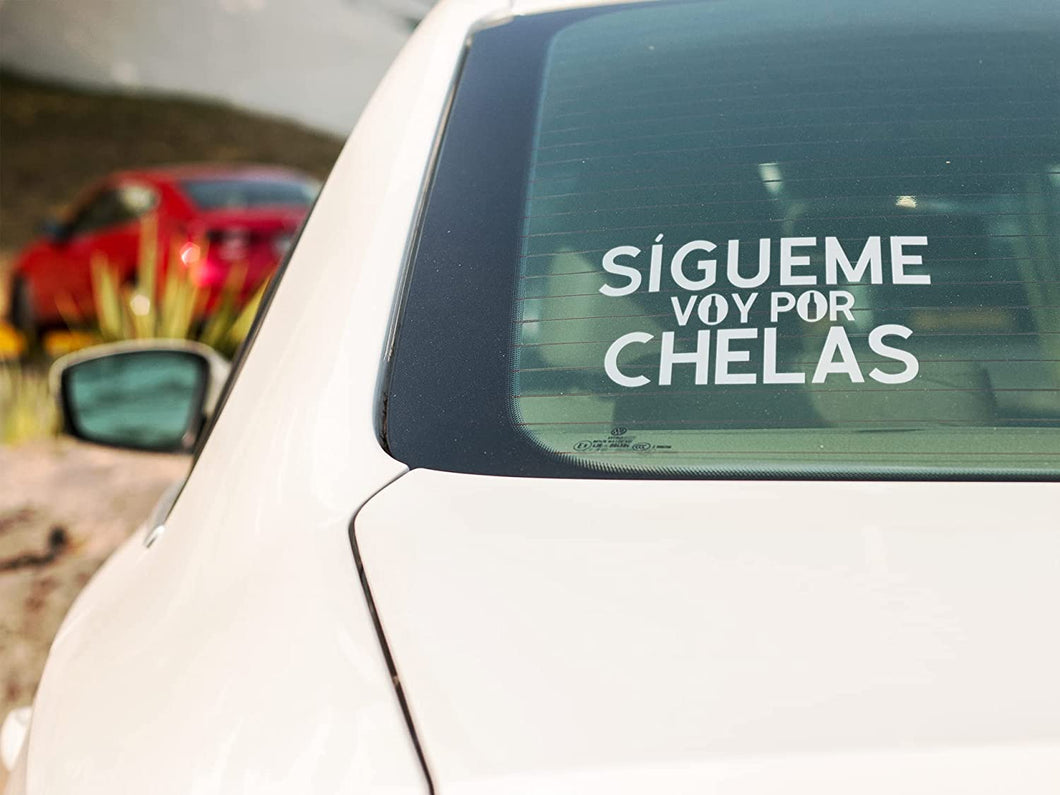 Funny Decal in Spanish Sigueme Voy Por Chelas Sticker Vinyl for Your Truck Calcomania para Troca o Carro