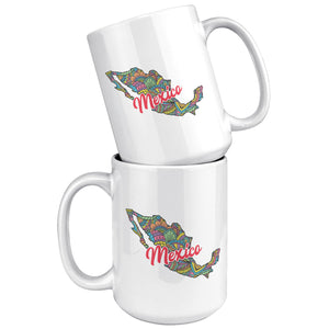 Colorful Mexico Map Mug with Flowers and State Name, Mexican States colorful mug
