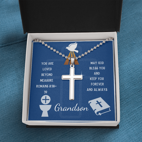 Grandson Bible Verse Cross necklace with ball chain