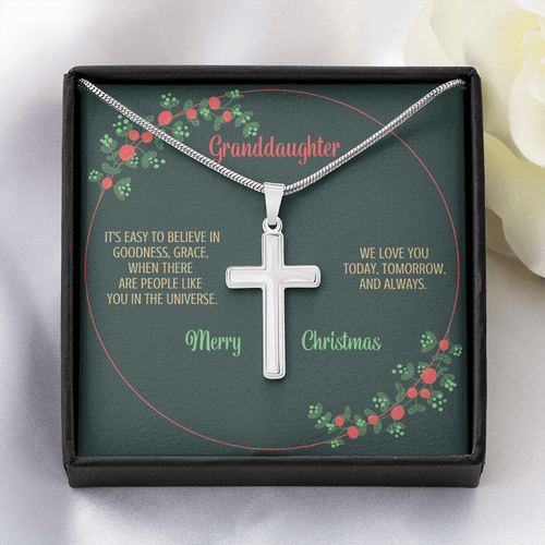 Granddaughter You are a Blessing Christmas Cross Necklace Gift from Grandparents