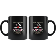 Load image into Gallery viewer, Tengo Dos Títulos Tia y Madrina Taza de Cafe Para dia de las Madres Black Coffee Mug 11oz