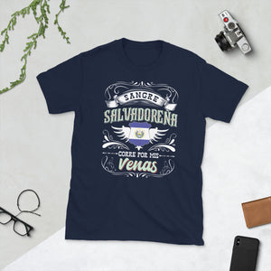 Camisa de El Salvador Sangre Salvadoreña Corre Por Mis Venas Short-Sleeve Unisex T-Shirt Para Salvadoreños